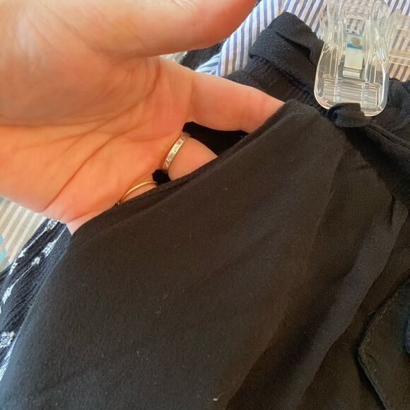 Know One Cares black paper bag tie waist full leg rayon viscose crops🌺 - Picture 5 of 9